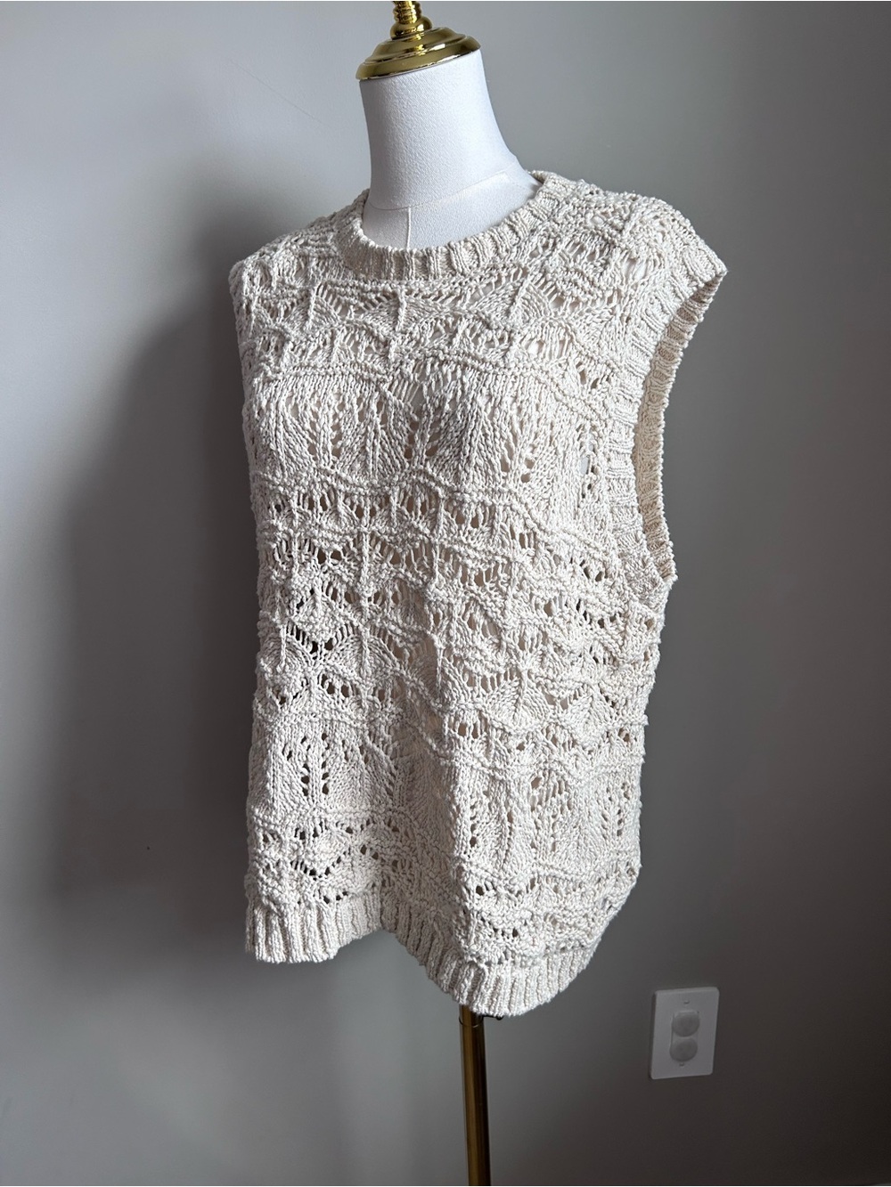 Cotton Cream Crochet Sleeveless Sweater Vest tank summer boho natural earthy - Picture 7 of 12